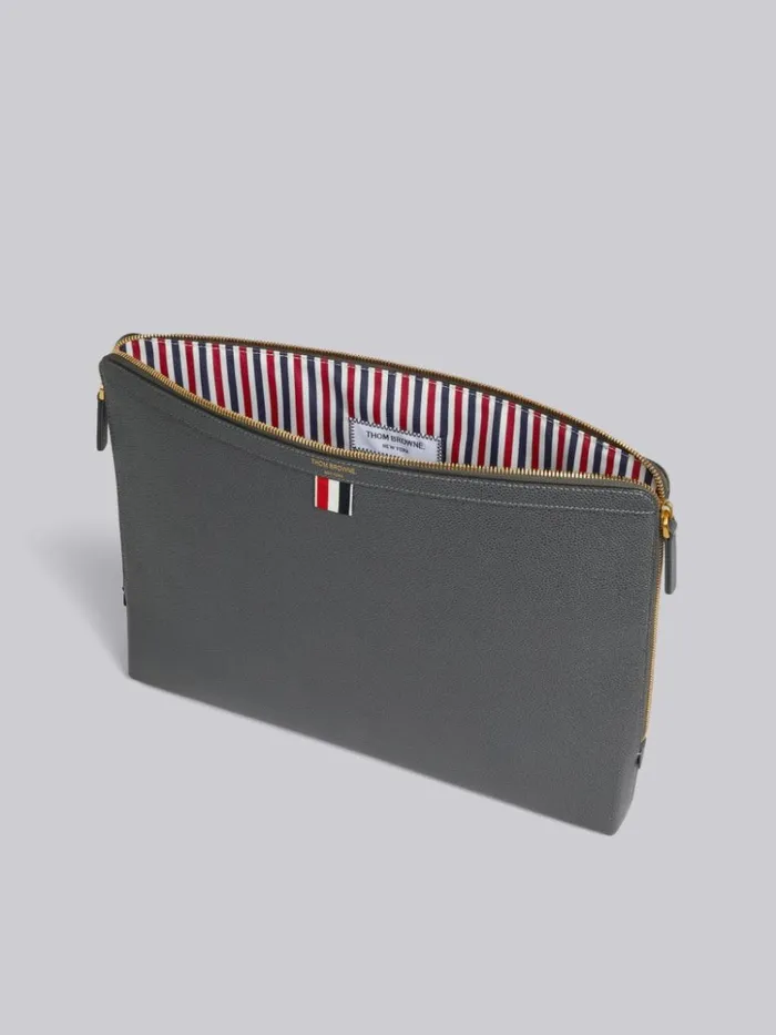 Pebble Grain Leather Document Holder Backpack Dark Grey WomenMen Thom Browne Backpacks and Bumbags