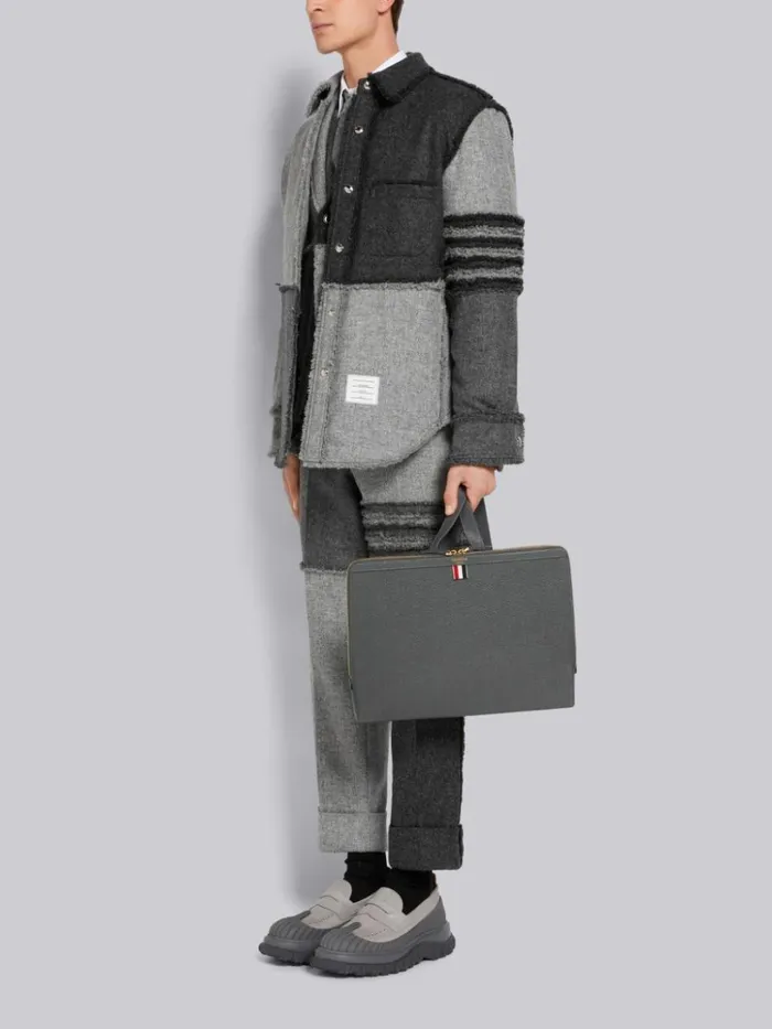 Pebble Grain Leather Document Holder Backpack Dark Grey WomenMen Thom Browne Backpacks and Bumbags