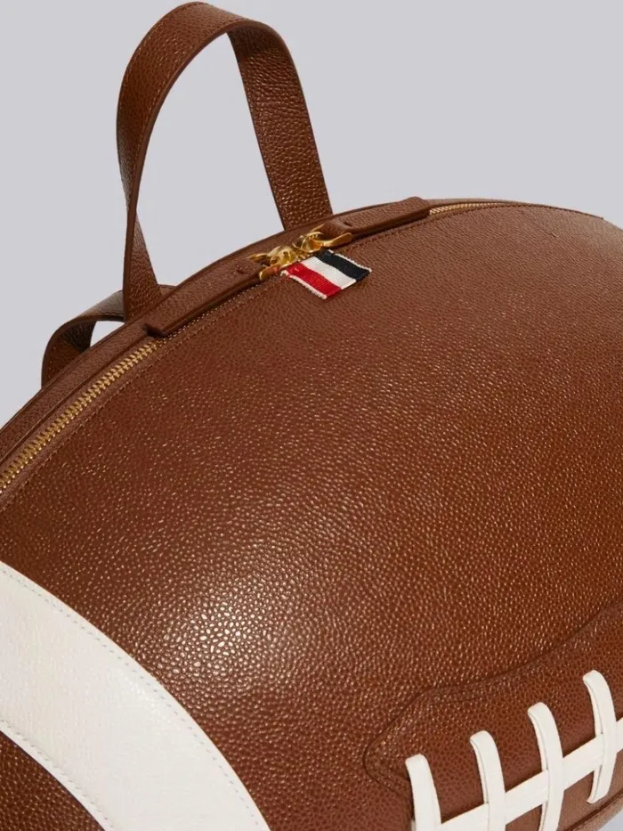 Pebble Grain Leather Football Backpack Brown WomenMen Thom Browne Backpacks and Bumbags