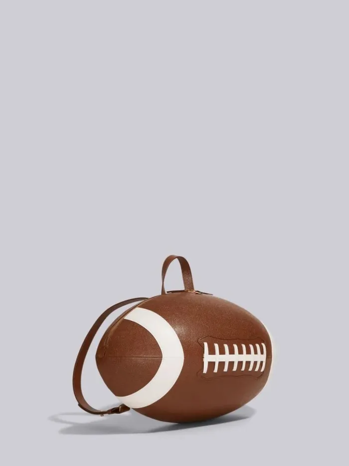 Pebble Grain Leather Football Backpack Brown WomenMen Thom Browne Backpacks and Bumbags