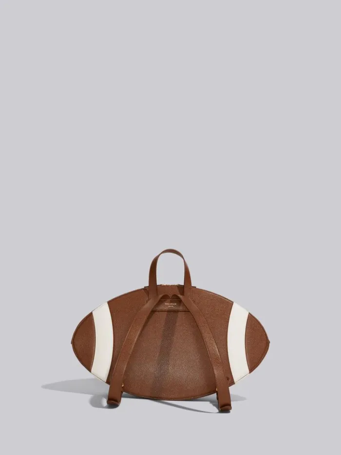 Pebble Grain Leather Football Backpack Brown WomenMen Thom Browne Backpacks and Bumbags