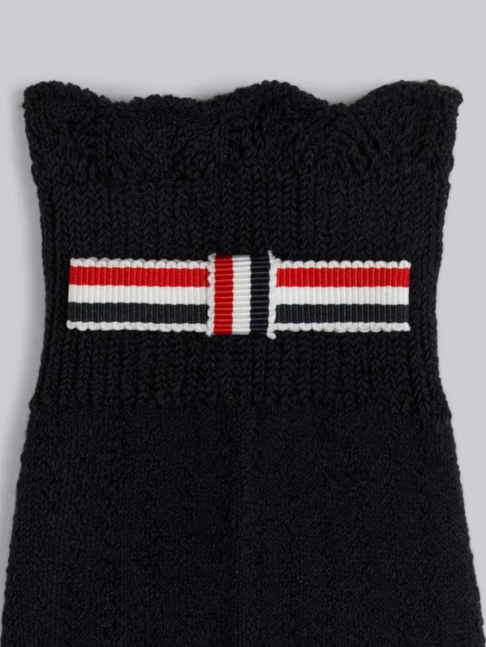 Pointelle Overtwisted Cotton Ribbed Lace Bow Trim Crew Length Socks Navy Women Thom Browne Socks