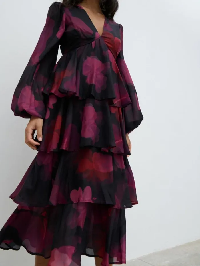 Pretty Lavish Dresses Ashton Ruffle Midi Dress Berry 8211 Women