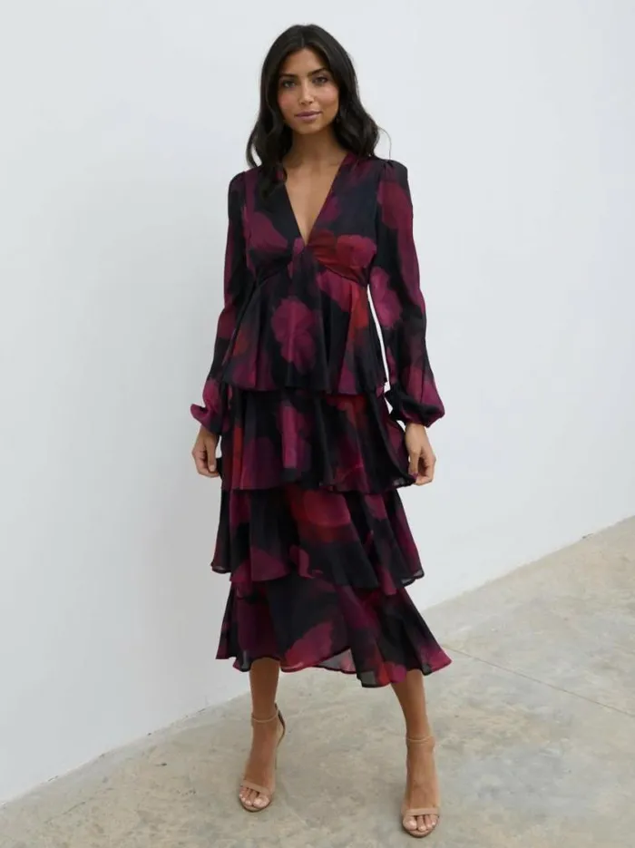 Pretty Lavish Dresses Ashton Ruffle Midi Dress Berry 8211 Women