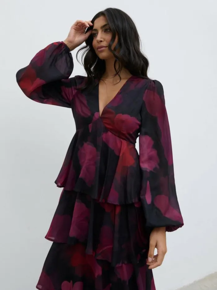 Pretty Lavish Dresses Ashton Ruffle Midi Dress Berry 8211 Women