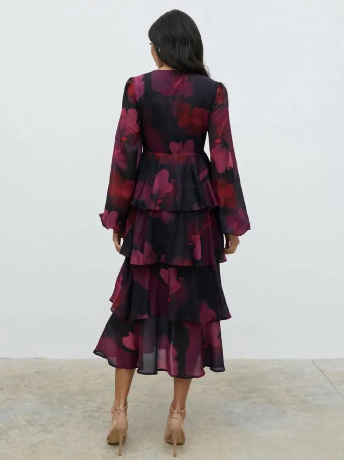 Pretty Lavish Dresses Ashton Ruffle Midi Dress Berry 8211 Women