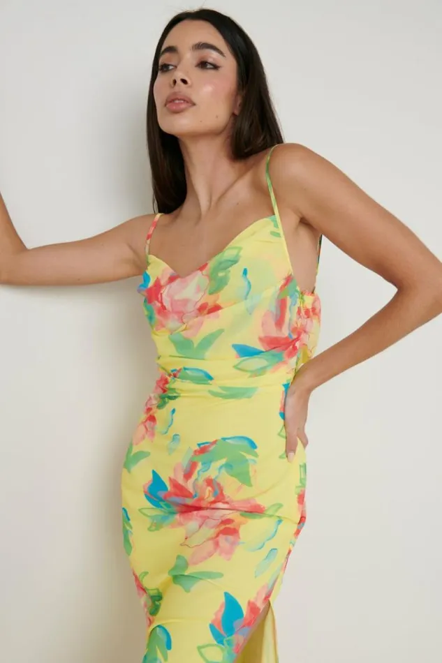 Pretty Lavish Dresses Keisha Ruched Midaxi Dress Lemon Abstract Floral 8211 Women