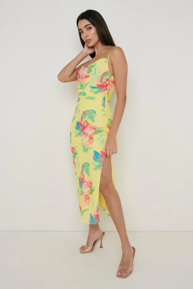 Pretty Lavish Dresses Keisha Ruched Midaxi Dress Lemon Abstract Floral 8211 Women