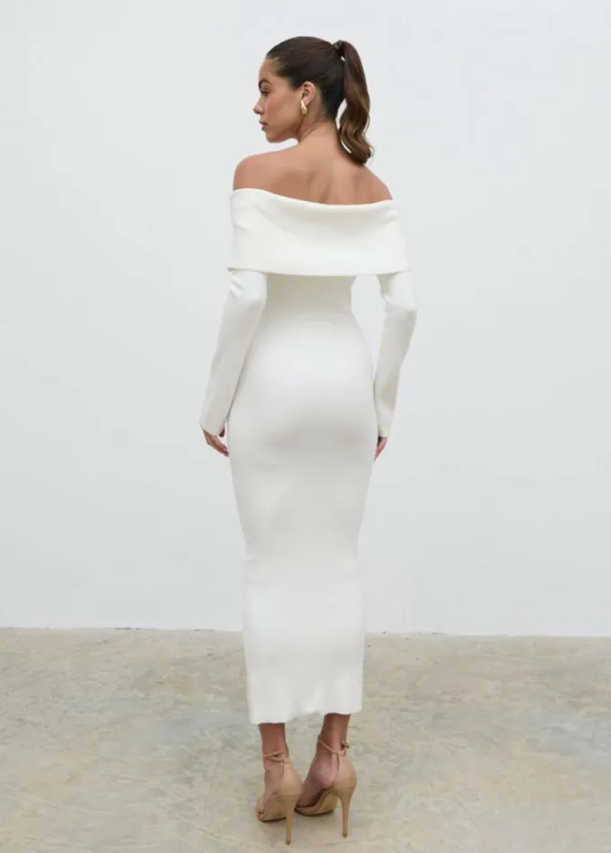 Pretty Lavish Dresses Soreya Bardot Knit Dress Cream 8211 Women