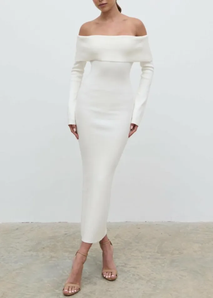 Pretty Lavish Dresses Soreya Bardot Knit Dress Cream 8211 Women