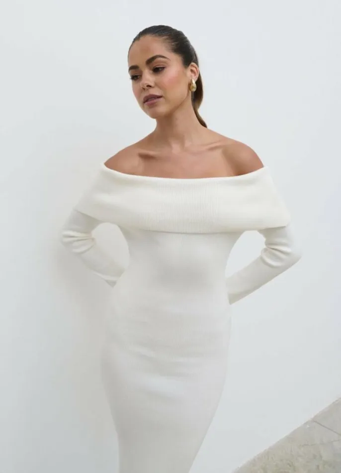 Pretty Lavish Dresses Soreya Bardot Knit Dress Cream 8211 Women