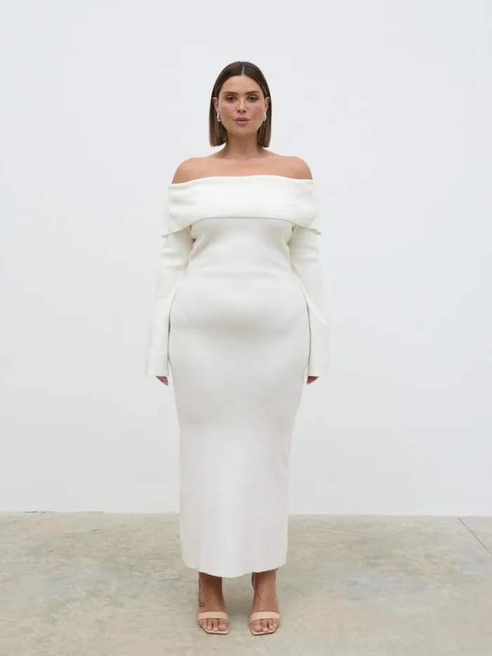 Pretty Lavish Dresses Soreya Bardot Knit Dress Cream 8211 Women