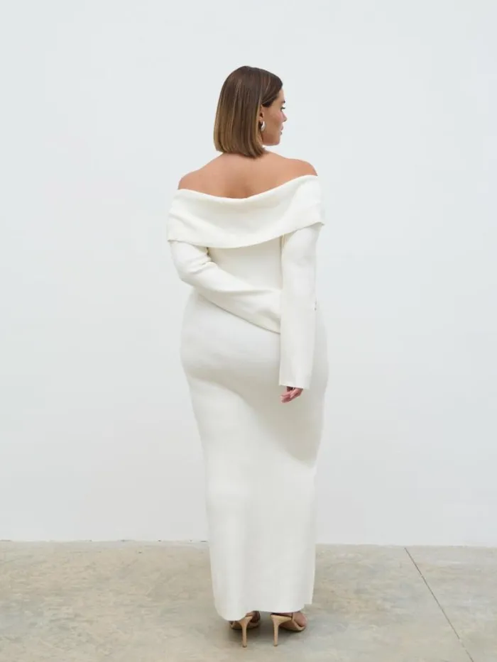 Pretty Lavish Dresses Soreya Bardot Knit Dress Cream 8211 Women