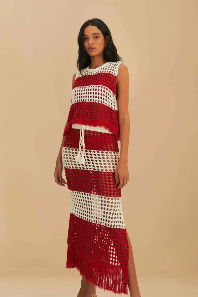 Red Stripes Crochet Skirt Women FARM Rio Skirts