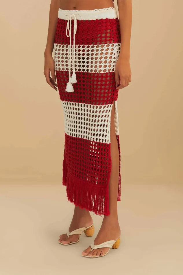 Red Stripes Crochet Skirt Women FARM Rio Skirts