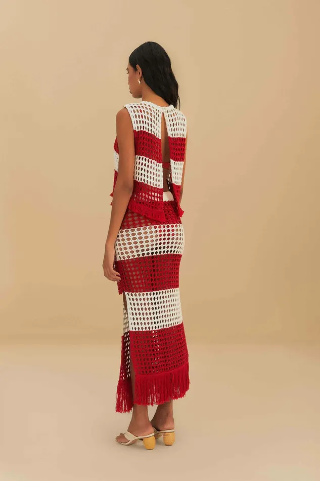 Red Stripes Crochet Skirt Women FARM Rio Skirts
