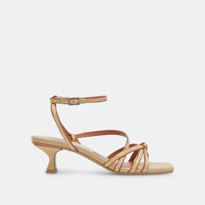 Sandals Women Dolce Vita Bev Braid Wide Heels Brown Natural Jute
