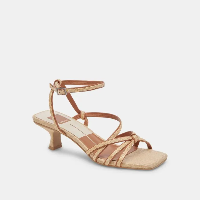 Sandals Women Dolce Vita Bev Braid Wide Heels Brown Natural Jute