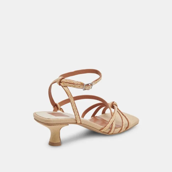 Sandals Women Dolce Vita Bev Braid Wide Heels Brown Natural Jute