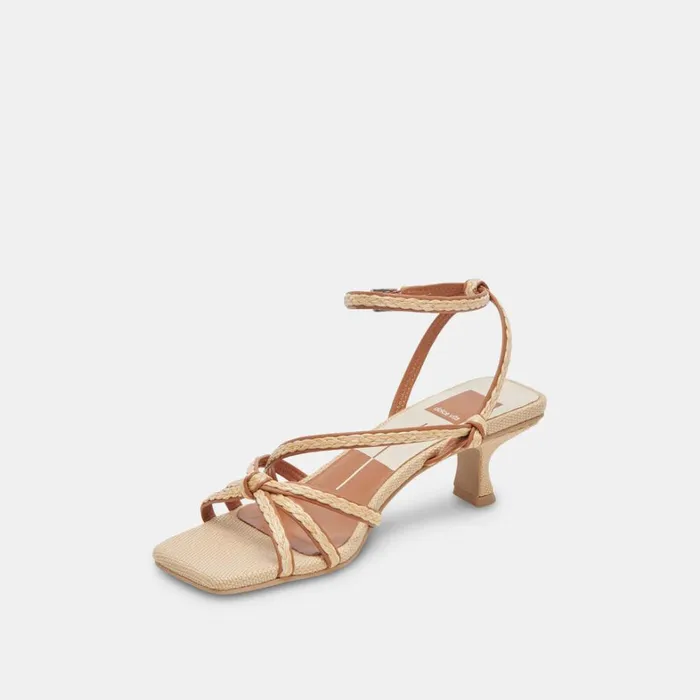Sandals Women Dolce Vita Bev Braid Wide Heels Brown Natural Jute