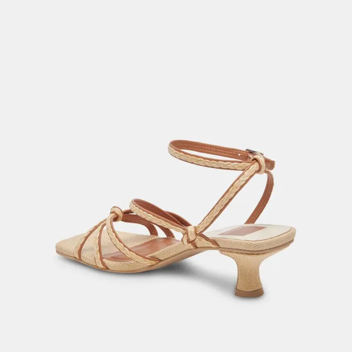 Sandals Women Dolce Vita Bev Braid Wide Heels Brown Natural Jute