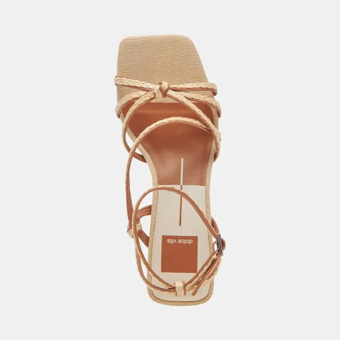 Sandals Women Dolce Vita Bev Braid Wide Heels Brown Natural Jute