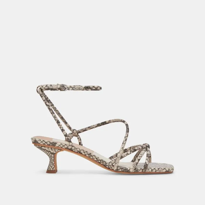Sandals Women Dolce Vita Bev Heels Black White Embossed Snake