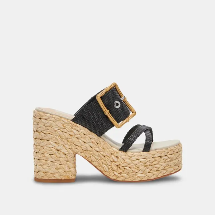 Sandals Women Dolce Vita Edwina Heels Onyx Raffia