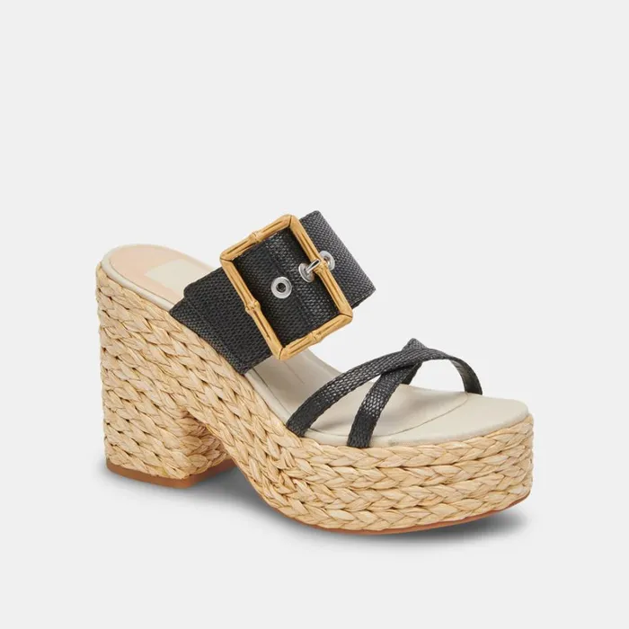 Sandals Women Dolce Vita Edwina Heels Onyx Raffia
