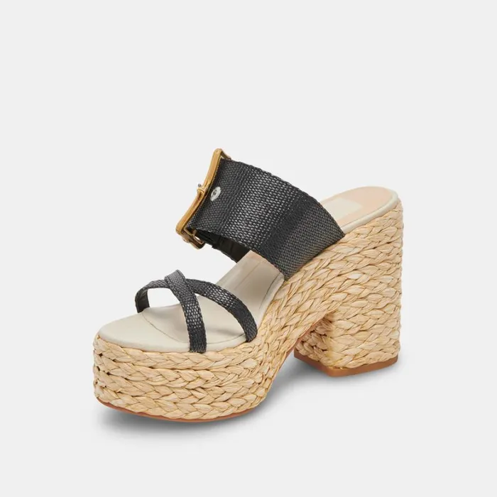 Sandals Women Dolce Vita Edwina Heels Onyx Raffia