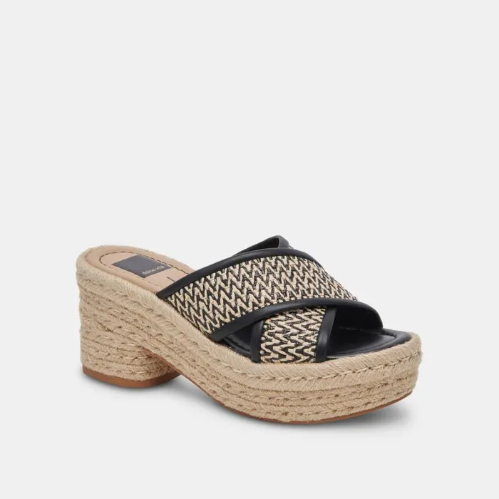 Sandals Women Dolce Vita Eldora Heels White Black Raffia