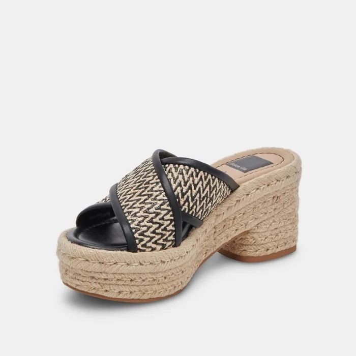 Sandals Women Dolce Vita Eldora Heels White Black Raffia