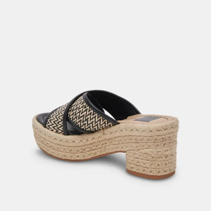 Sandals Women Dolce Vita Eldora Heels White Black Raffia