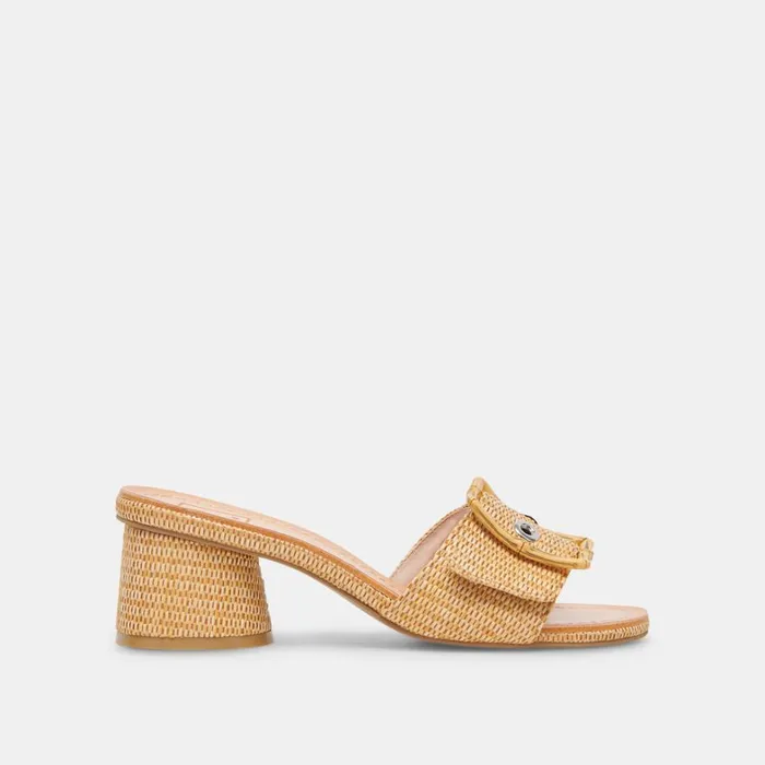 Sandals Women Dolce Vita Lucey Wide Heels Warm Natural Raffia