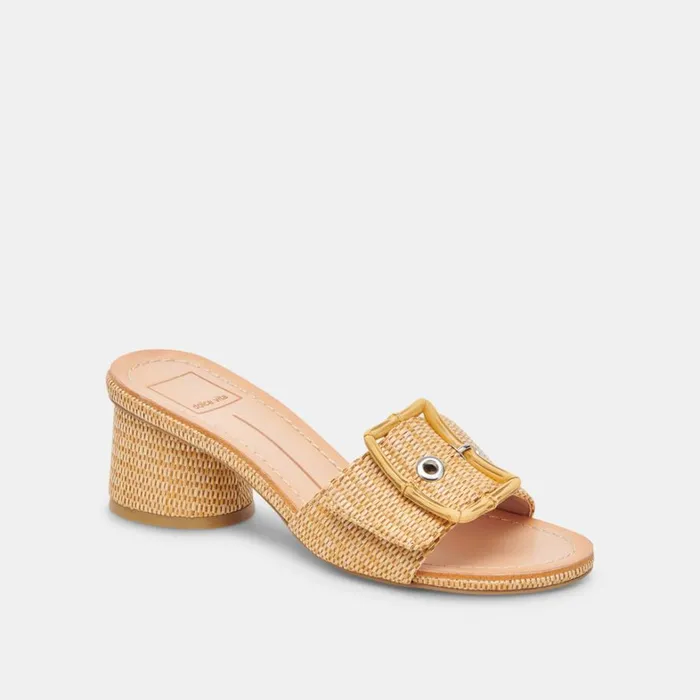 Sandals Women Dolce Vita Lucey Wide Heels Warm Natural Raffia