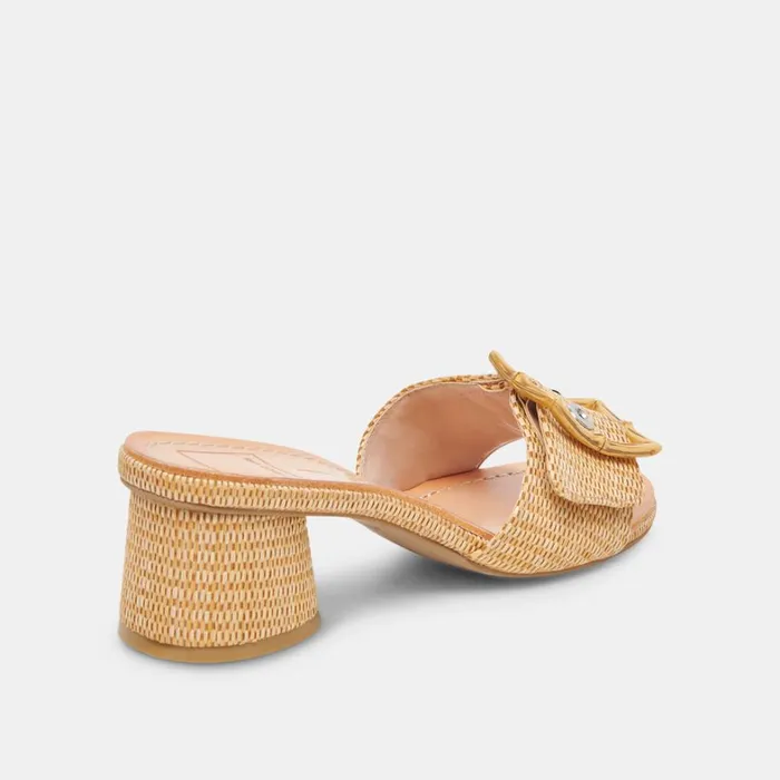 Sandals Women Dolce Vita Lucey Wide Heels Warm Natural Raffia