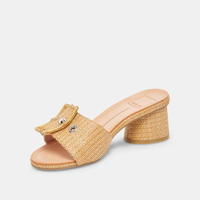 Sandals Women Dolce Vita Lucey Wide Heels Warm Natural Raffia