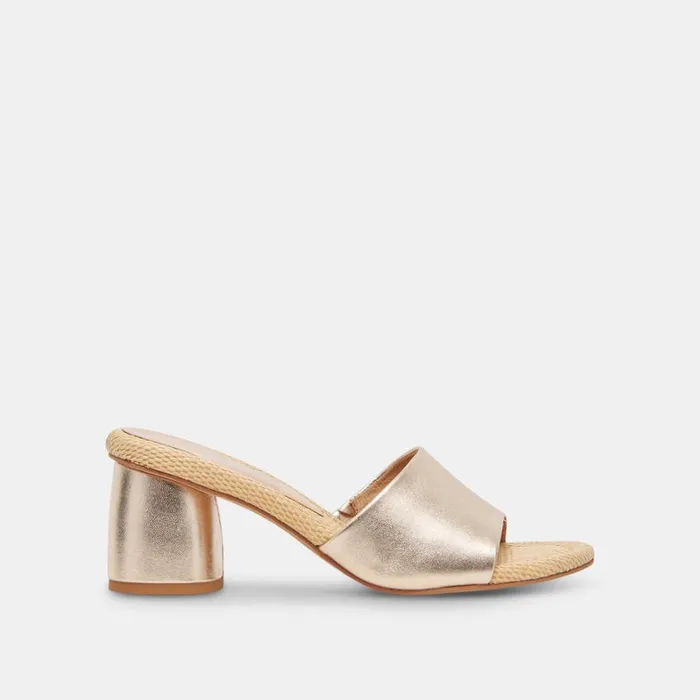 Sandals Women Dolce Vita Minny Raffia Heels Rose Gold Leather