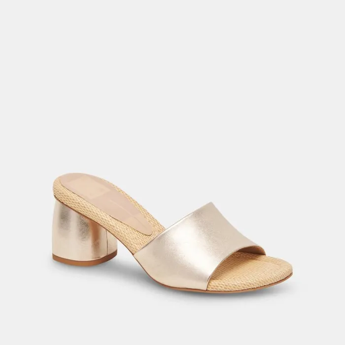 Sandals Women Dolce Vita Minny Raffia Heels Rose Gold Leather