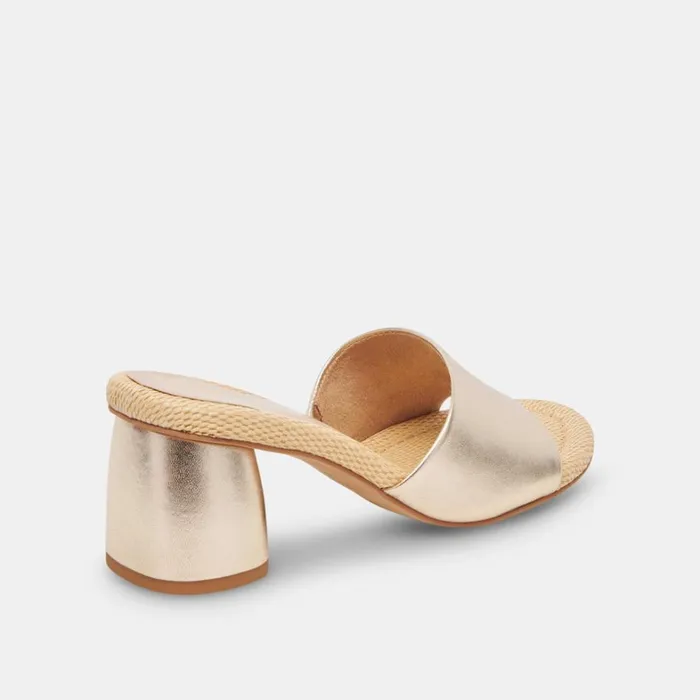 Sandals Women Dolce Vita Minny Raffia Heels Rose Gold Leather