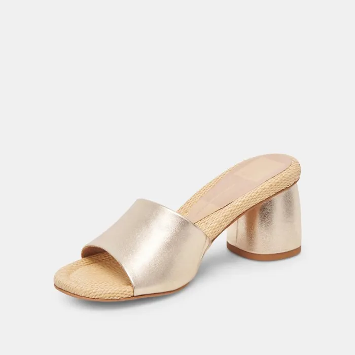 Sandals Women Dolce Vita Minny Raffia Heels Rose Gold Leather