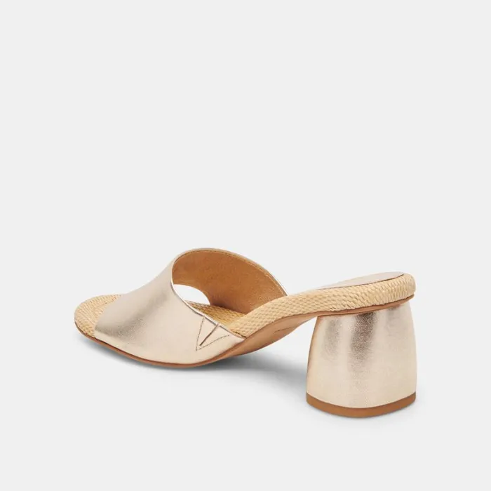Sandals Women Dolce Vita Minny Raffia Heels Rose Gold Leather