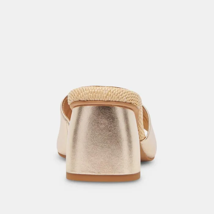 Sandals Women Dolce Vita Minny Raffia Heels Rose Gold Leather