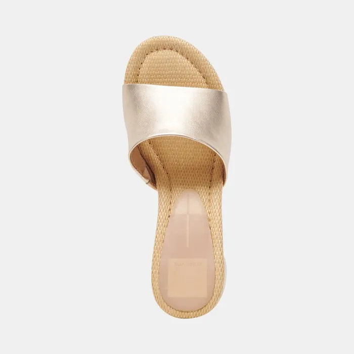 Sandals Women Dolce Vita Minny Raffia Heels Rose Gold Leather