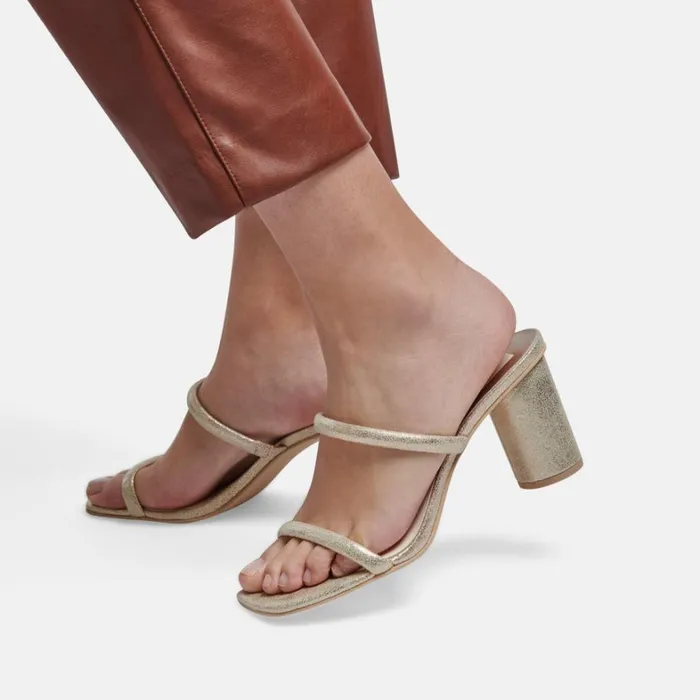 Sandals Women Dolce Vita Noles Heels Gold Metallic Stella Suede