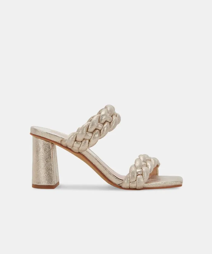 Sandals Women Dolce Vita Paily Heels Light Gold Metallic Stella Suede