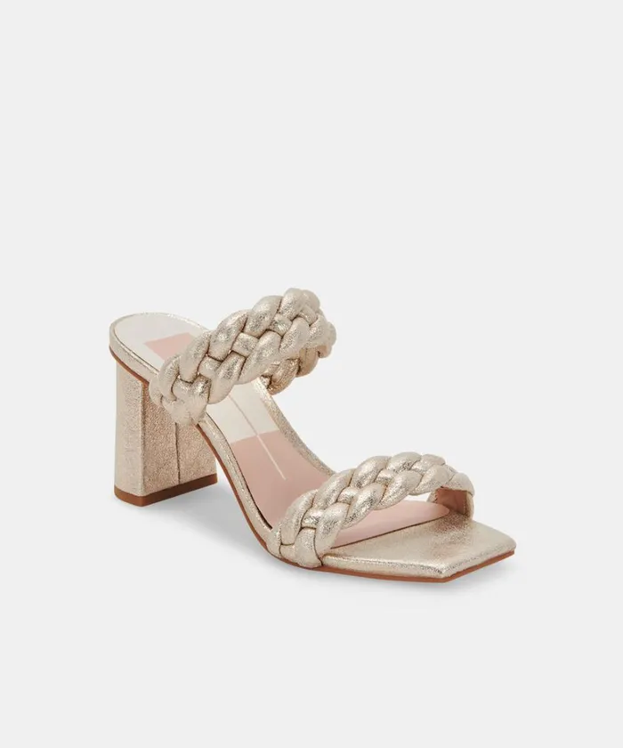 Sandals Women Dolce Vita Paily Heels Light Gold Metallic Stella Suede