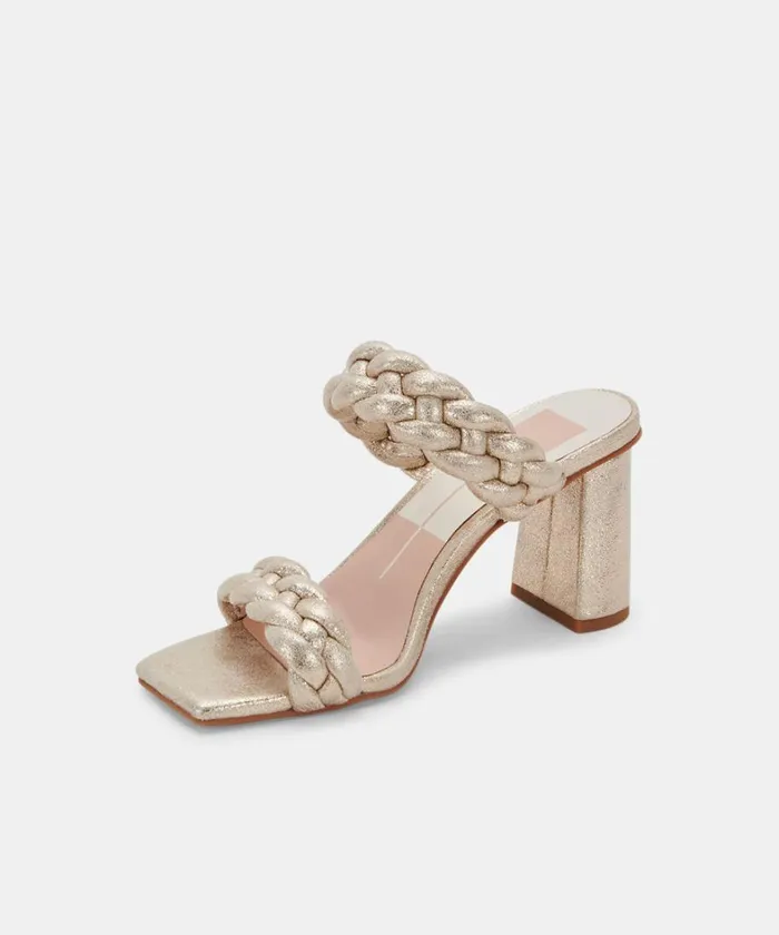 Sandals Women Dolce Vita Paily Heels Light Gold Metallic Stella Suede