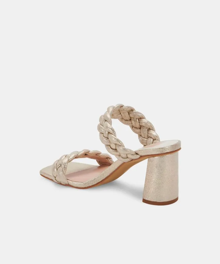 Sandals Women Dolce Vita Paily Heels Light Gold Metallic Stella Suede