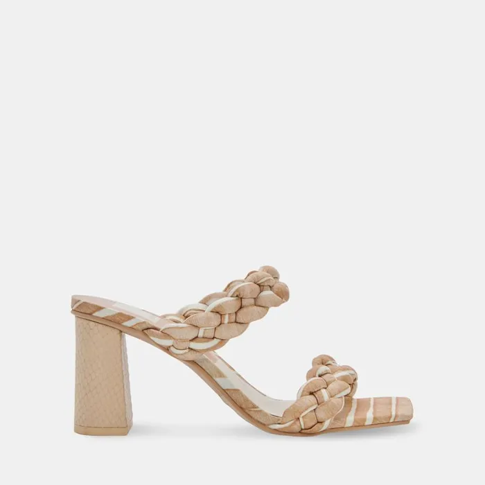 Sandals Women Dolce Vita Paily Heels White Stripe Fabric